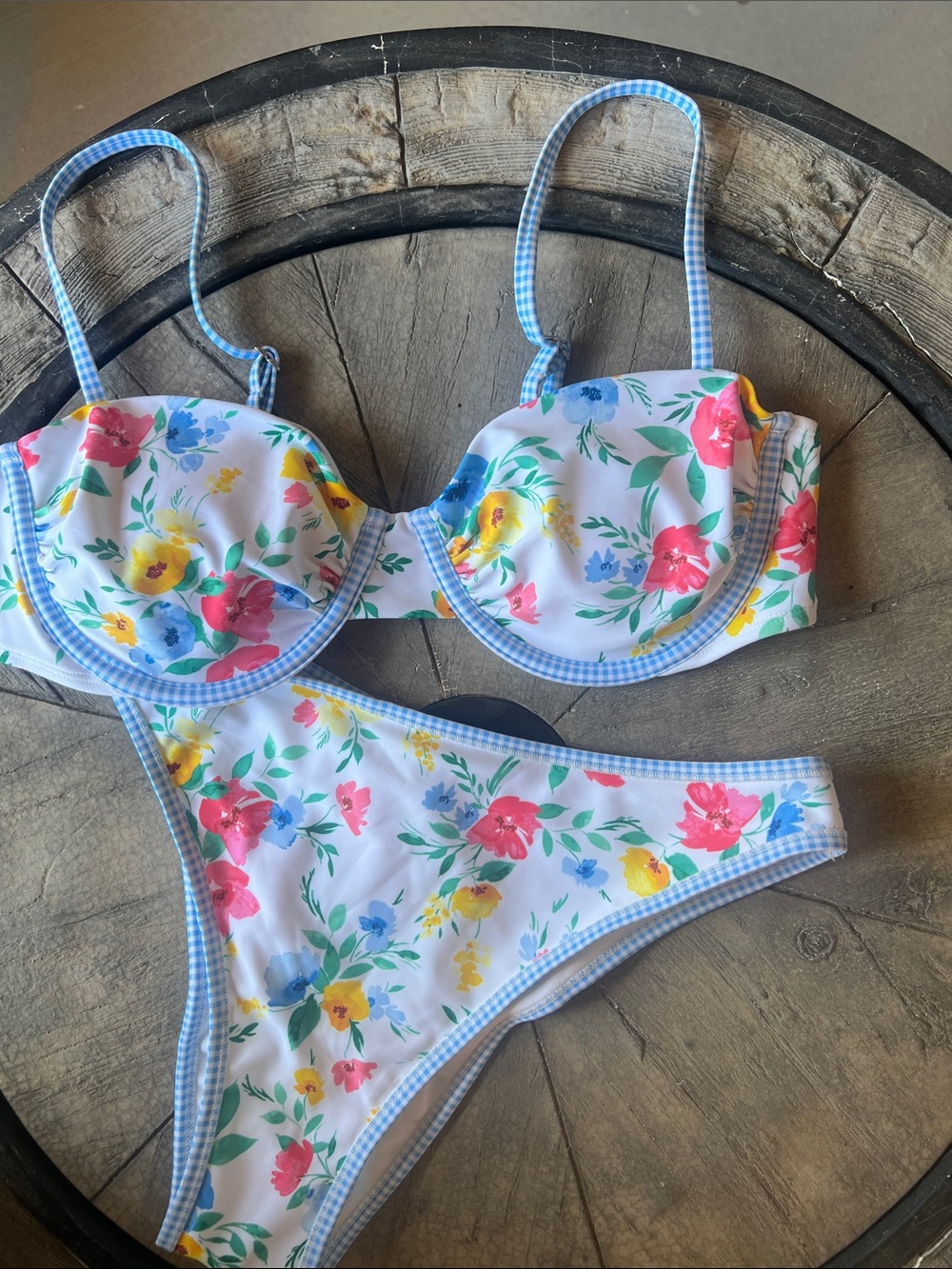 White Floral Bikini with Red, Yellow & Blue Flowers medium B1